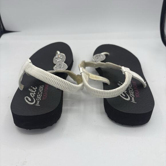 Skechers Cali Sandals Womens Size 11 Meditation Sparkly Fleur‎ White Thong Flip - Picture 5 of 9